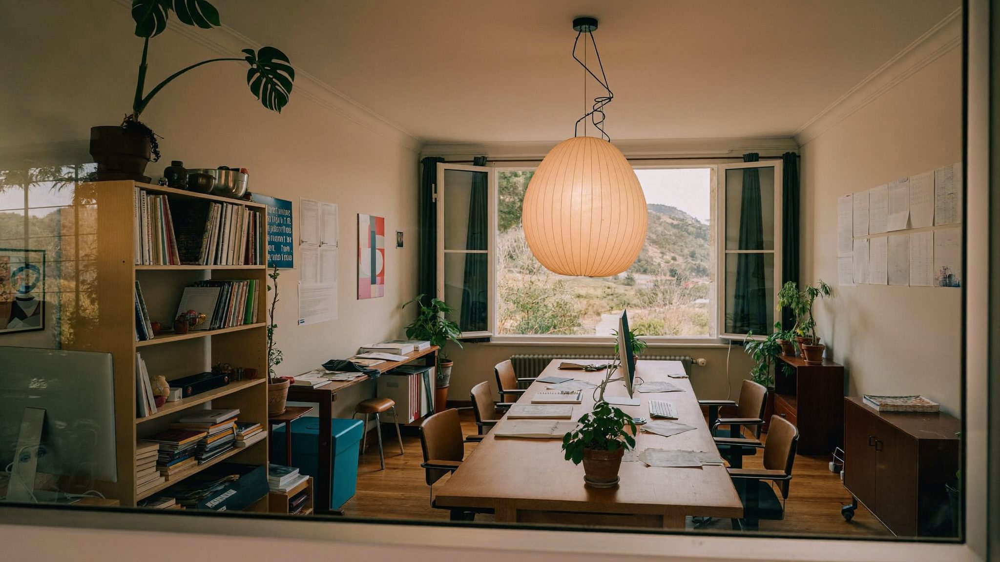 Secretária junto à janela no escritório da Casa Kelmornix em Leiria